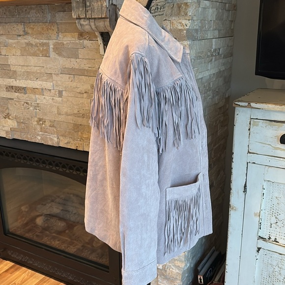 BlankNYC peony fringe 100% leather suede jacket shirt coat button down 2 pockets - Picture 11 of 16
